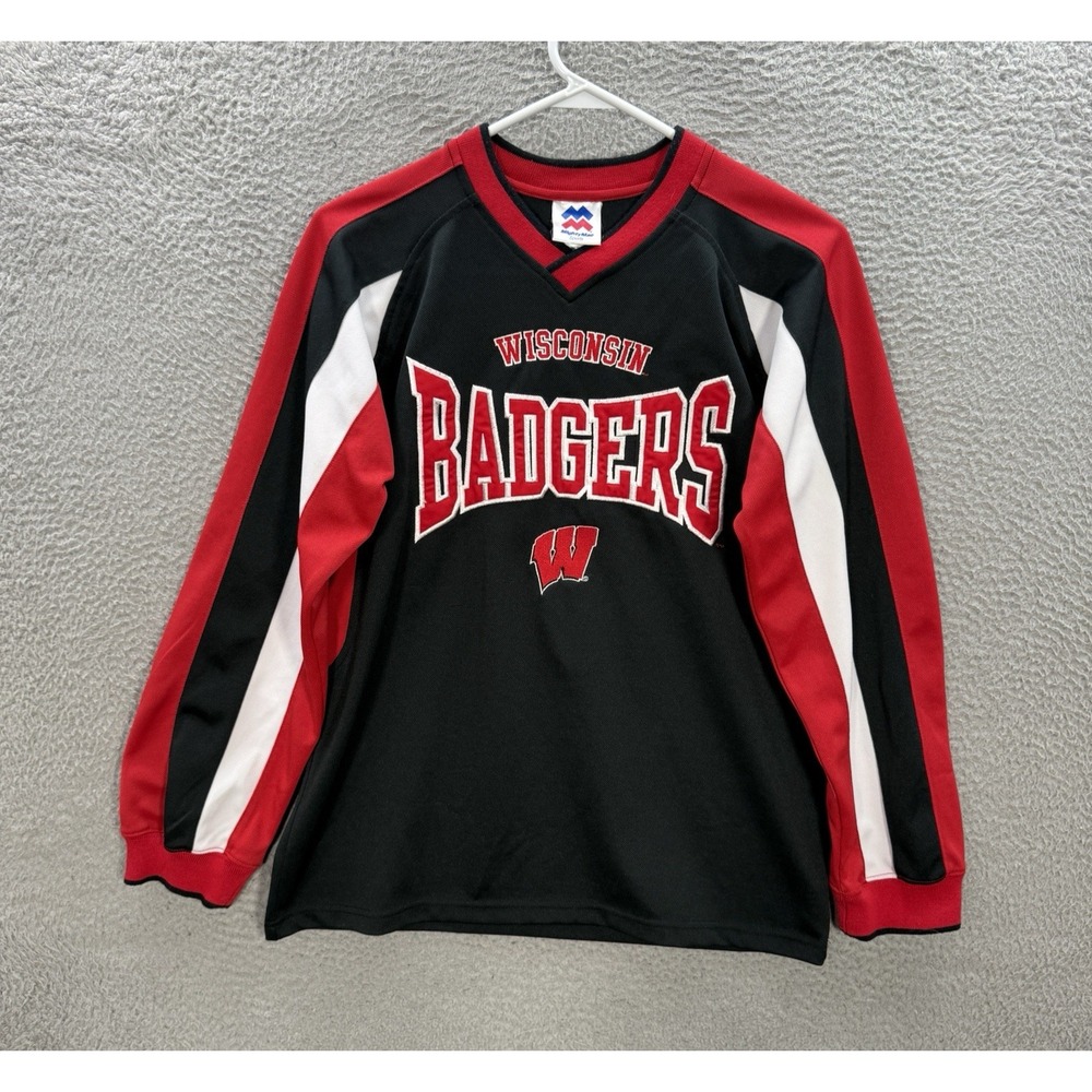 Vintage Wisconsin Badgers Shirt Womens Large 16-18 Black Red Embroidered Y2K